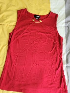 Liz Claiborne Red Tank Top with Gold Chain Accent